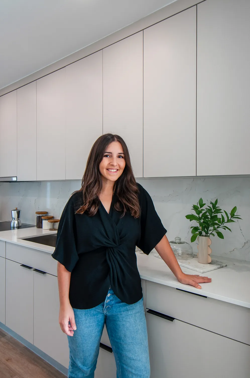 Camila in the finished galley