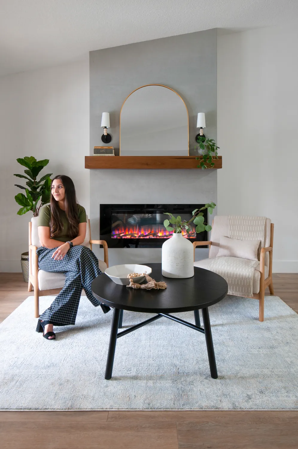 The living room fireplace