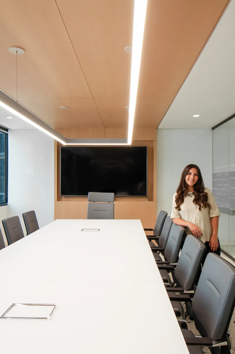 Camila in the finished boardroom