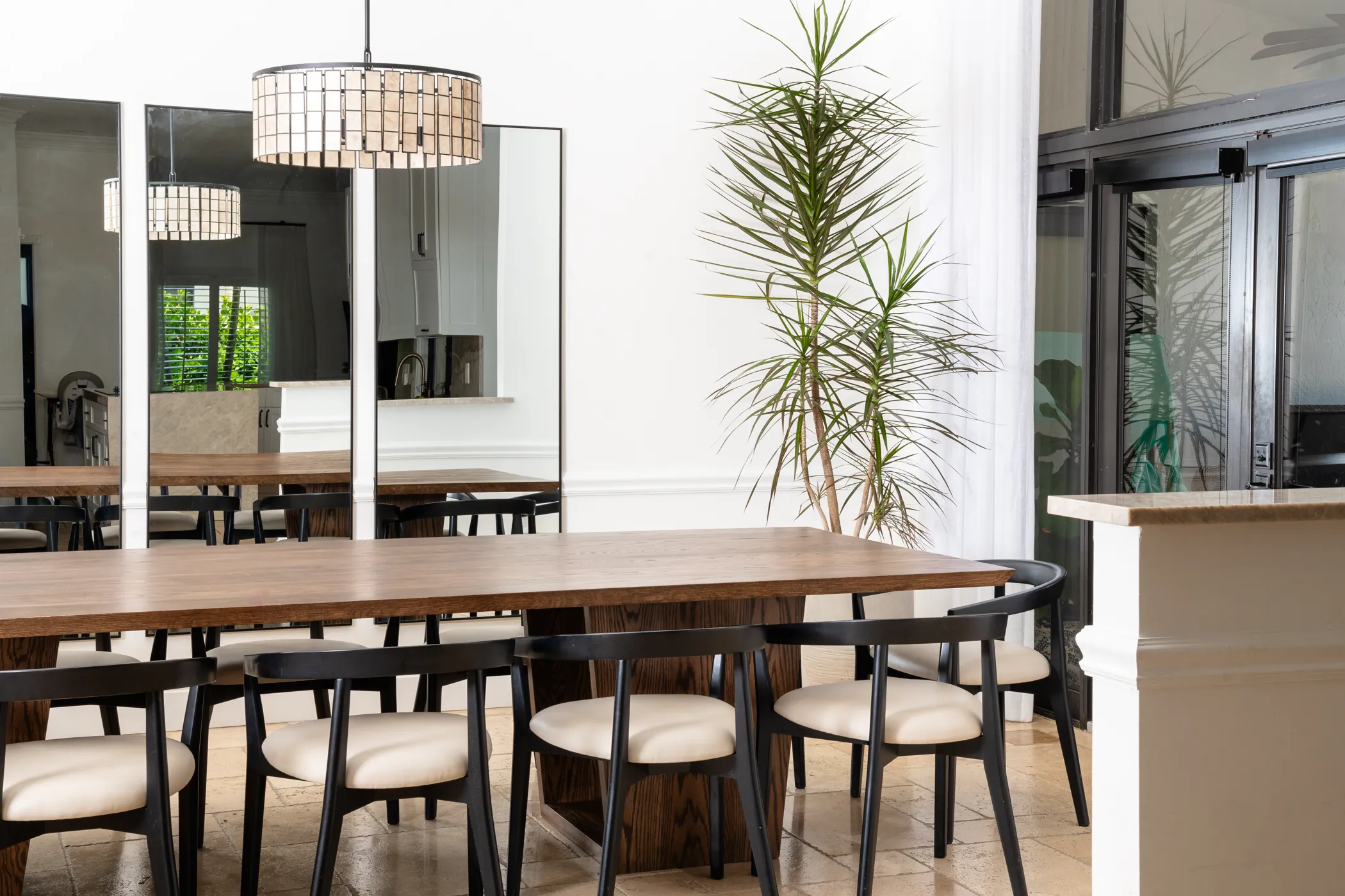 The dining and living area, custom table for ten