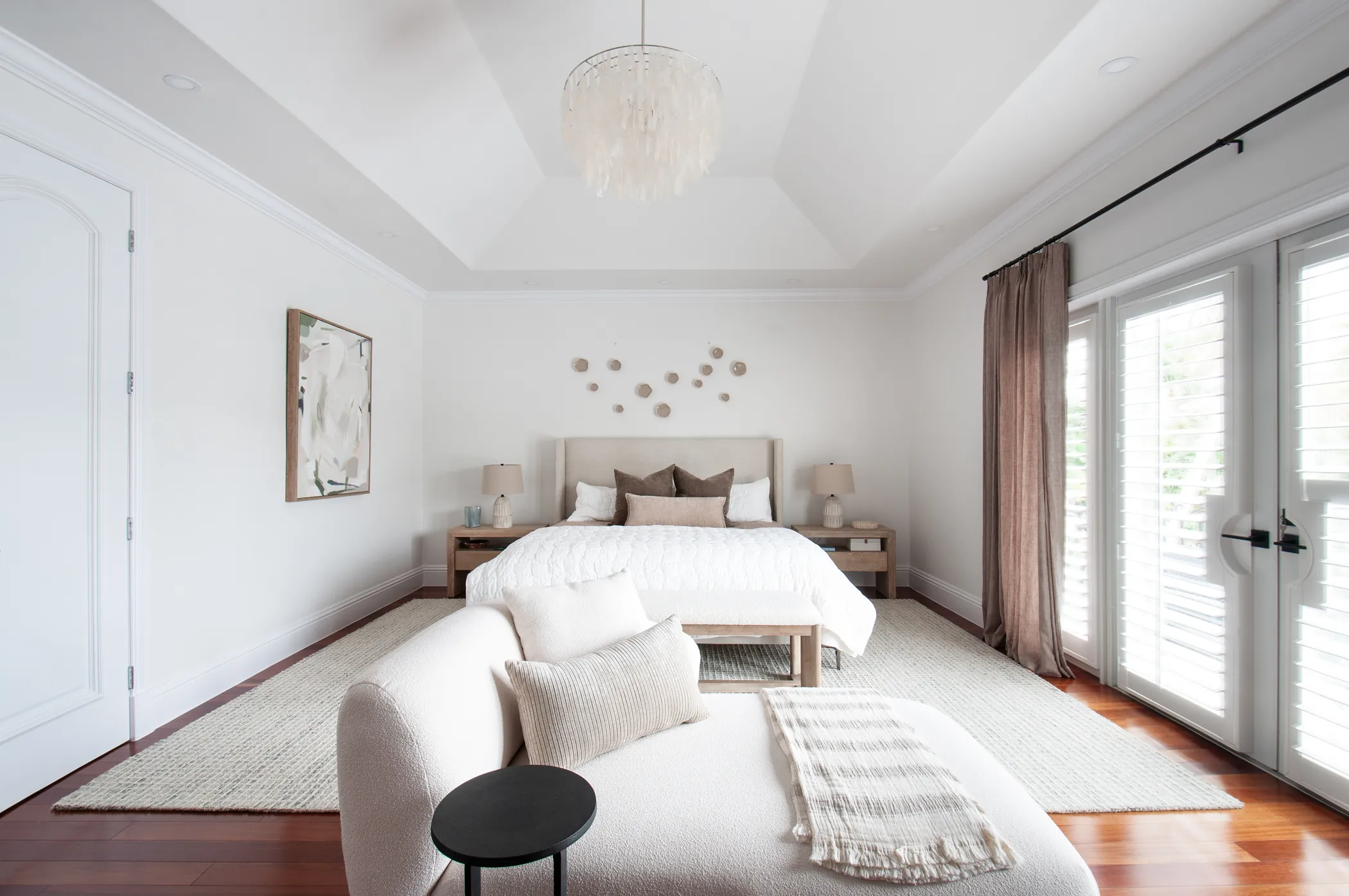Primary bedroom in soft neutrals